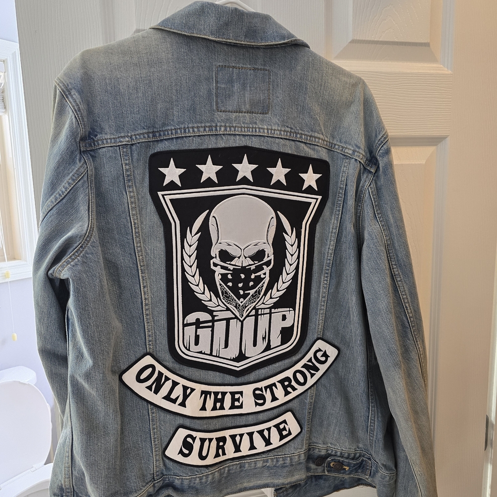 Men's Blue Denim Jacket with Graphic Patch
